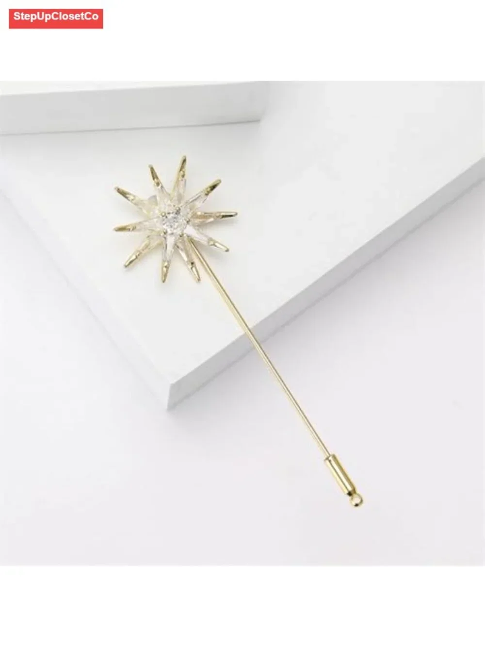 Star Brooch Pin Cubic Zirconia Crystal Silver Lapel Pin for Women Men